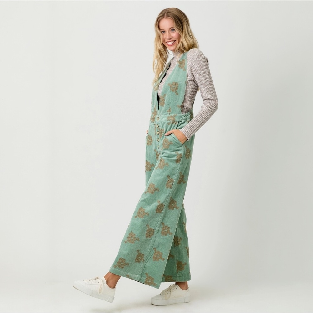 ONLY 1 LEFT!! Washed Seafoam Embroidered Corduroy Jumpsuit Large - Picture 7 of 8